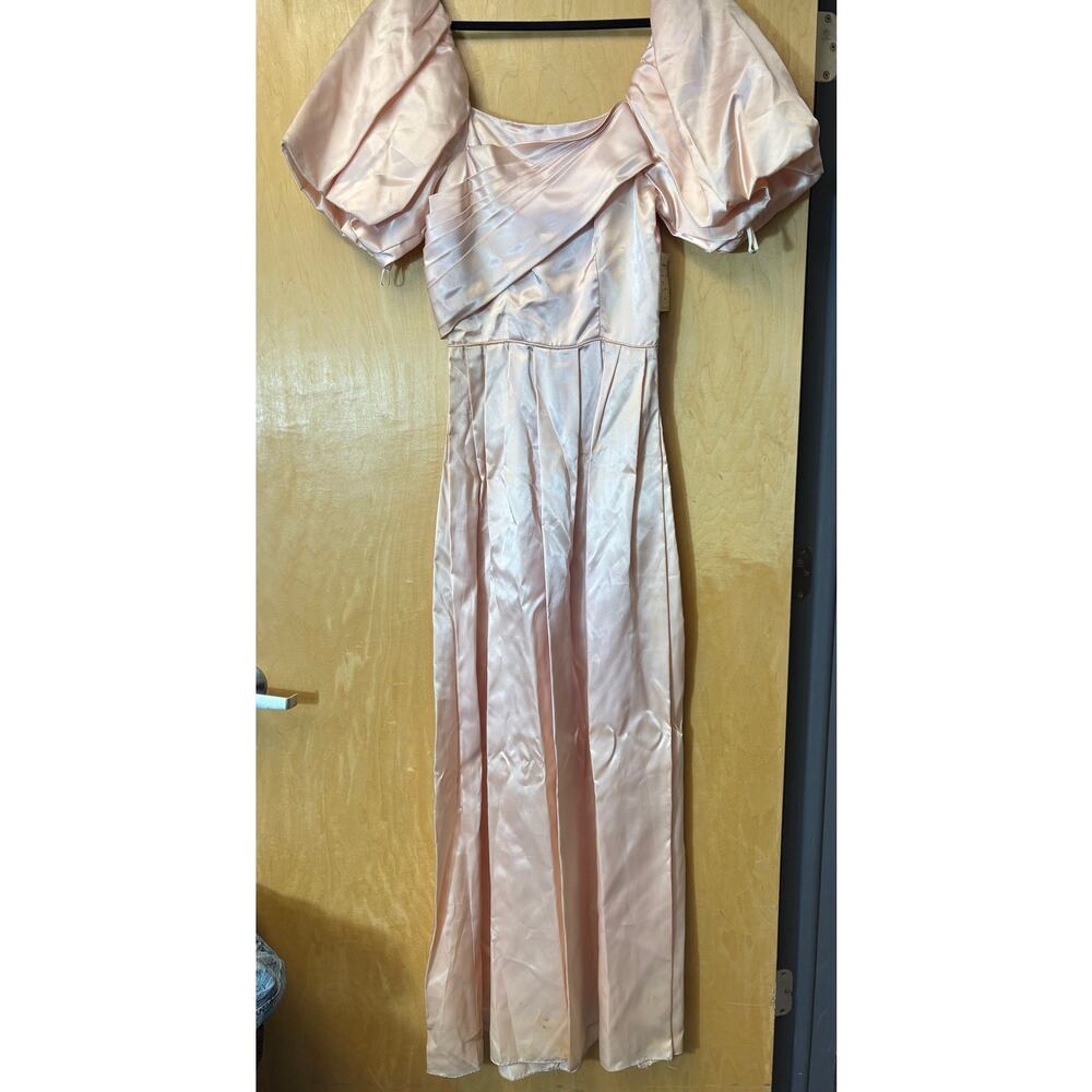 VINTAGE Margies Dress Womens Pink Satin Puff Sleeve Bridesmaid Prom Gown Size 8